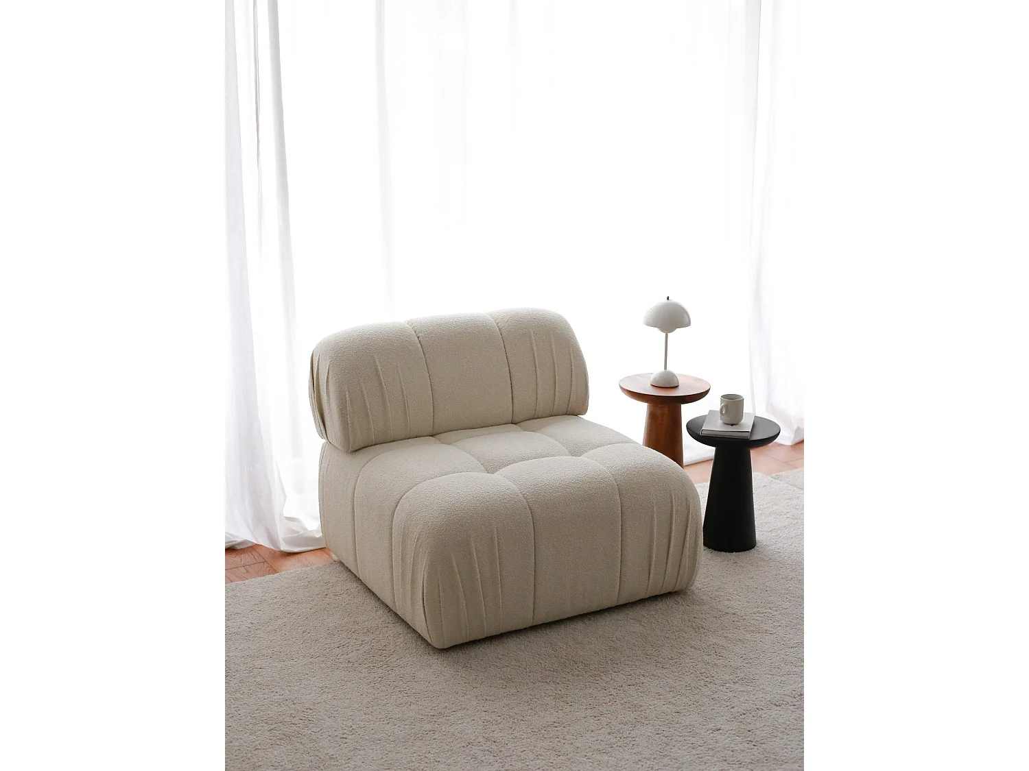 Fauteuil moderne Nouda Tissu bouclette Blanc