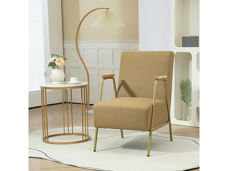 Poltrona Bella com Apoio de Braços em Aço Dourado - Estilo Moderno e Confortável - 62x81x92 cm - Cor Castanho