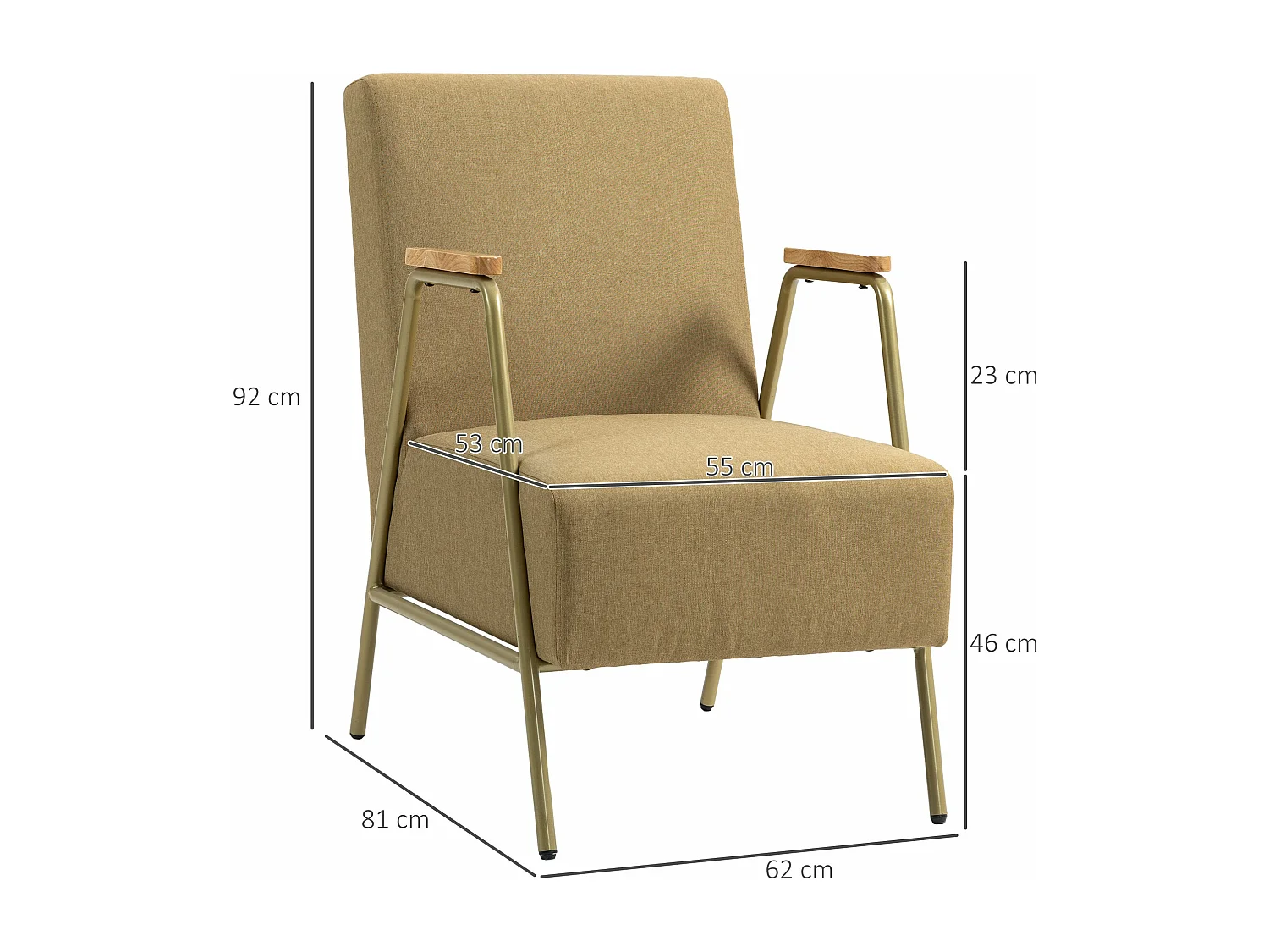 Butaca Addit Homcom con reposabrazos marrón claro 92x62x81 cm