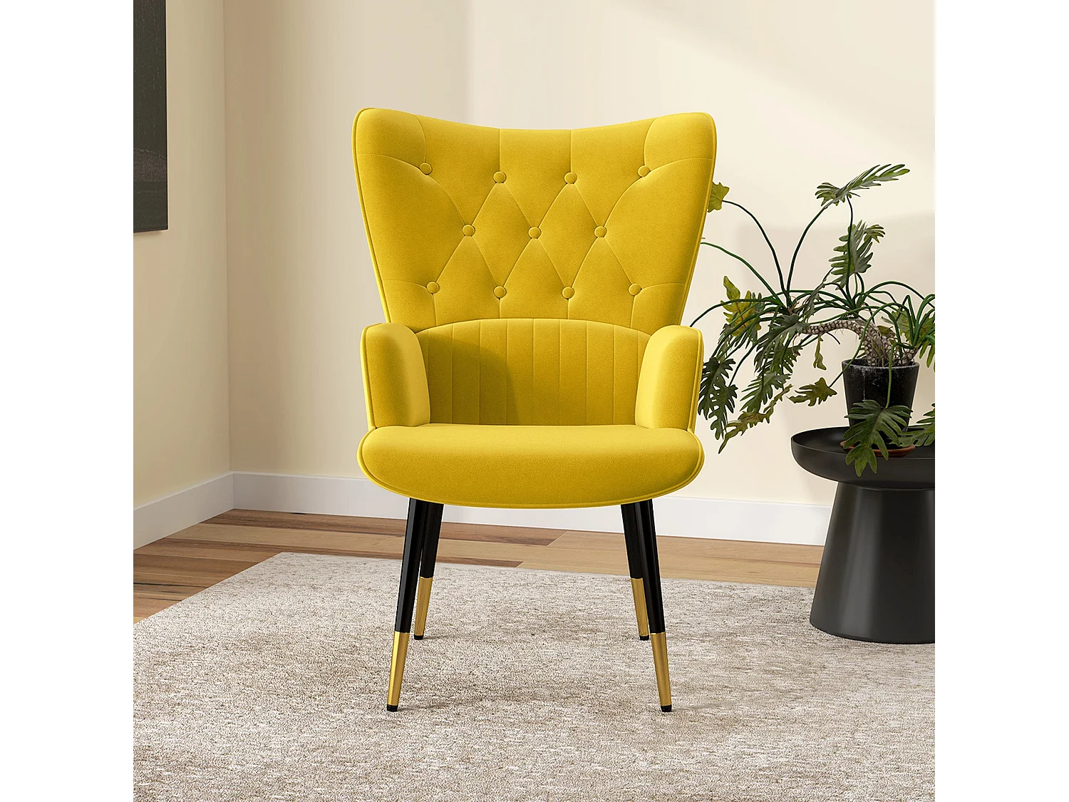 Butaca Stela Homcom tapizado en terciopelo amarillo 103x68x72 cm