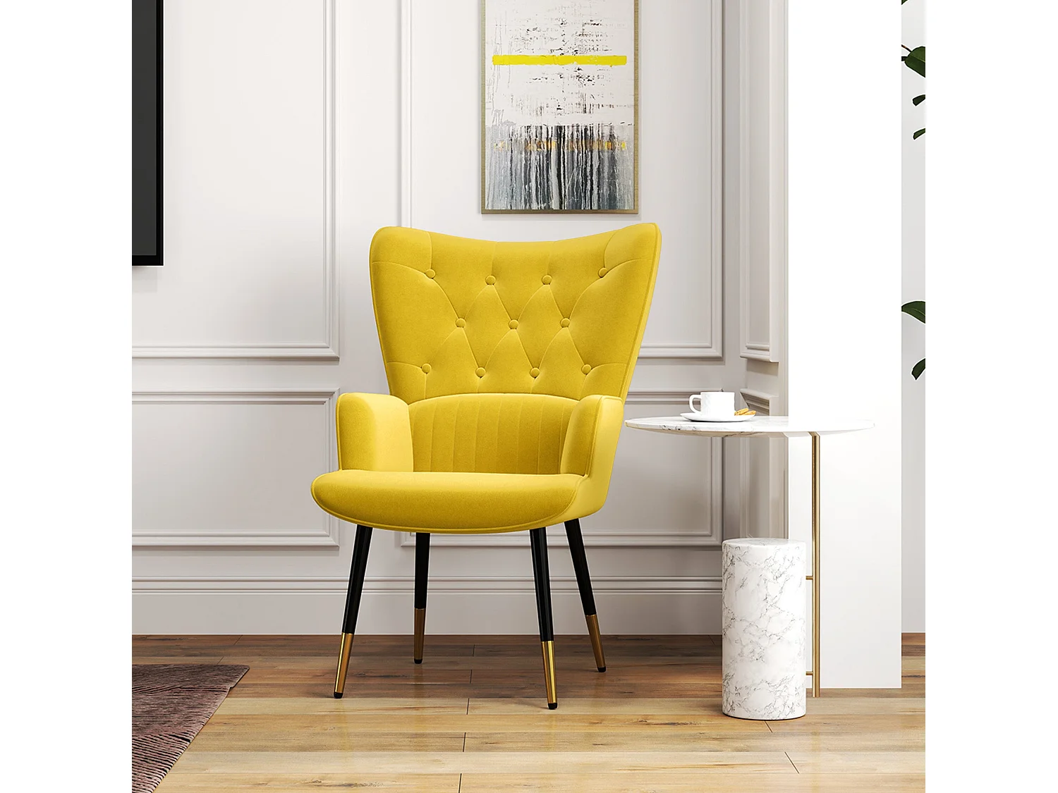 Butaca Stela Homcom tapizado en terciopelo amarillo 103x68x72 cm