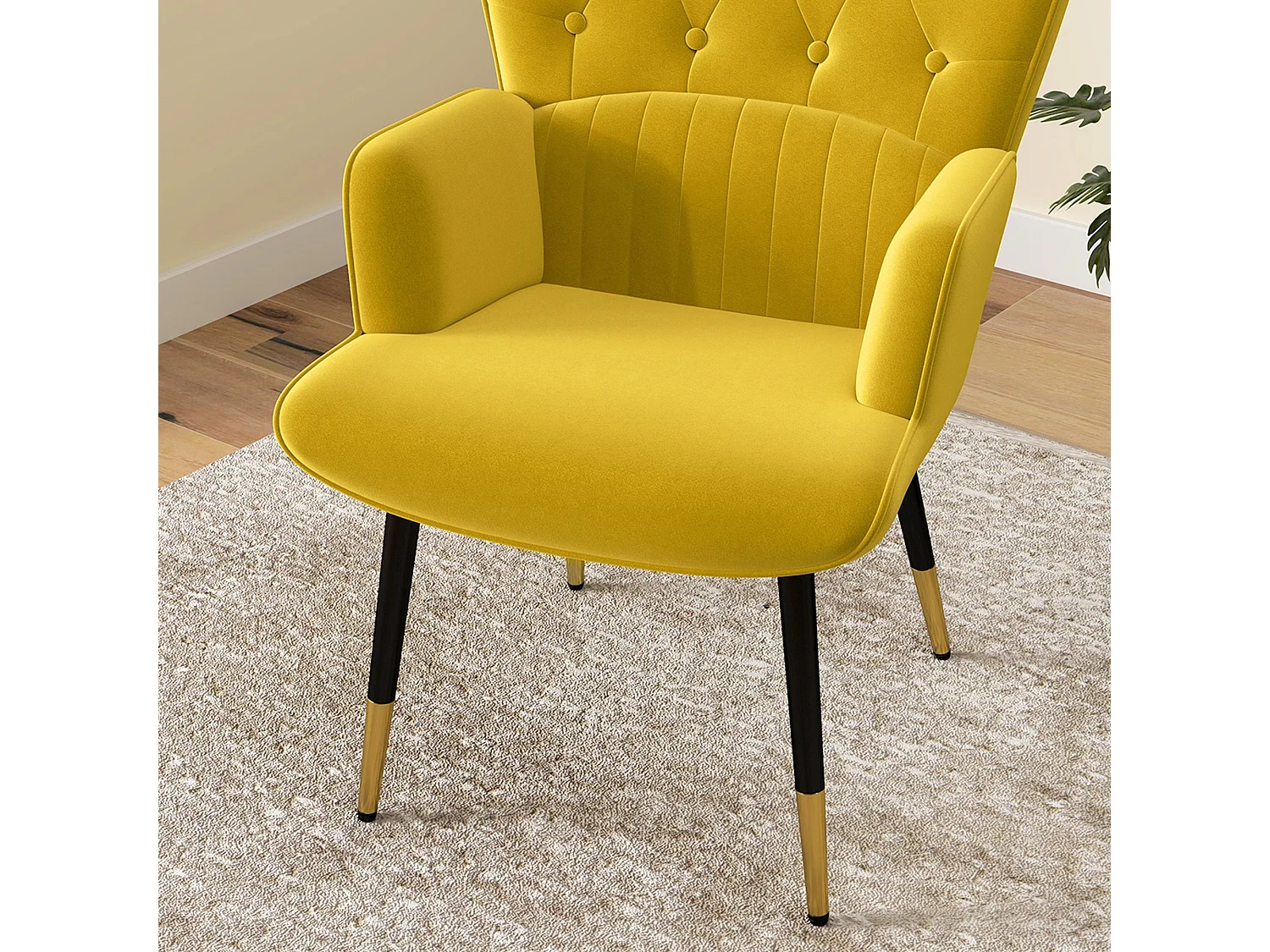 Butaca Stela Homcom tapizado en terciopelo amarillo 103x68x72 cm