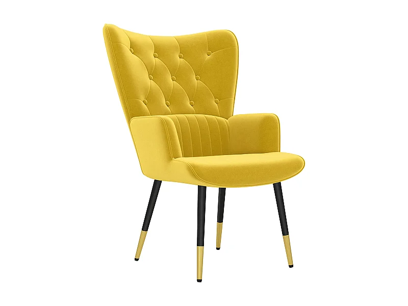 Poltrona Land Individual Estofada em Veludo Amarelo com Encosto Alto e Pés de Aço