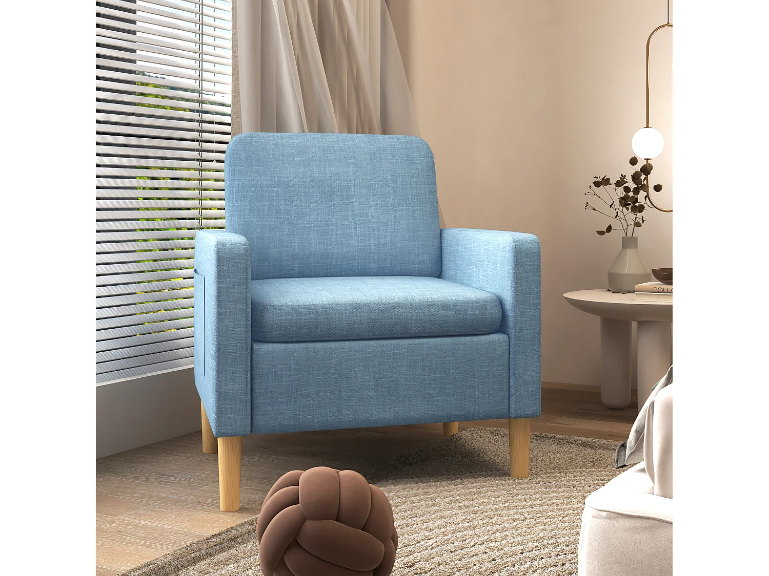 Poltrona Dool Azul em Tecido Premium com Bolsos Laterais - Design Nórdico Elegante