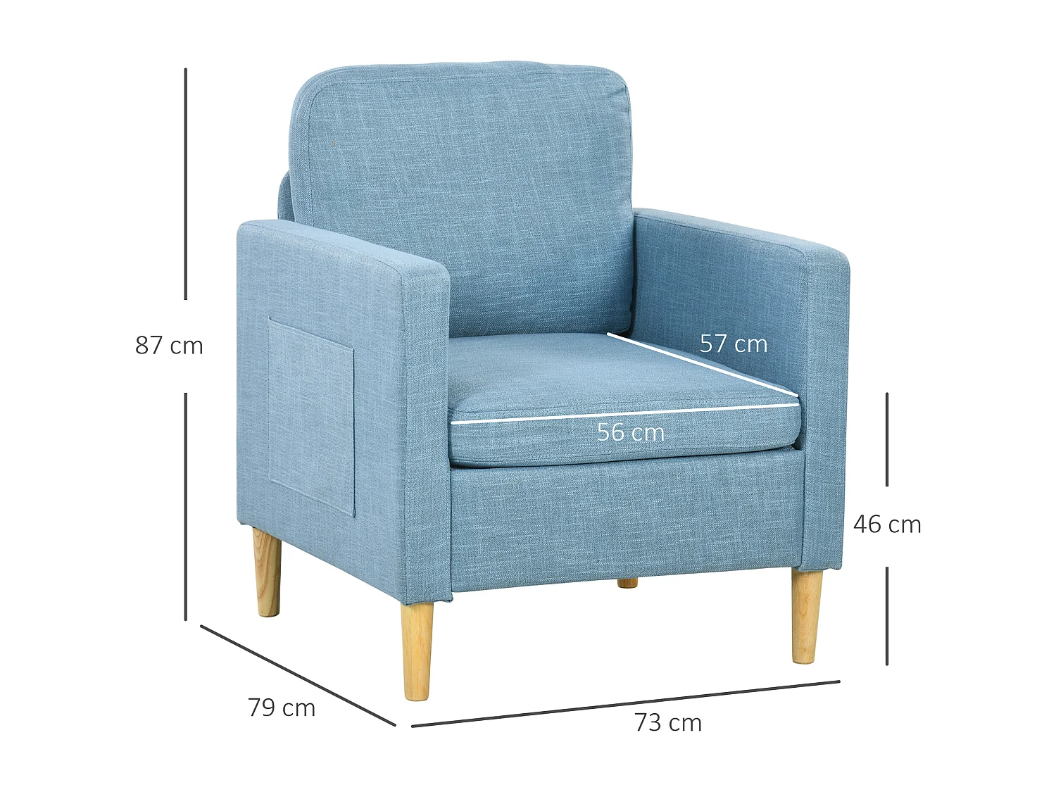 Poltrona Dool Azul em Tecido Premium com Bolsos Laterais - Design Nórdico Elegante