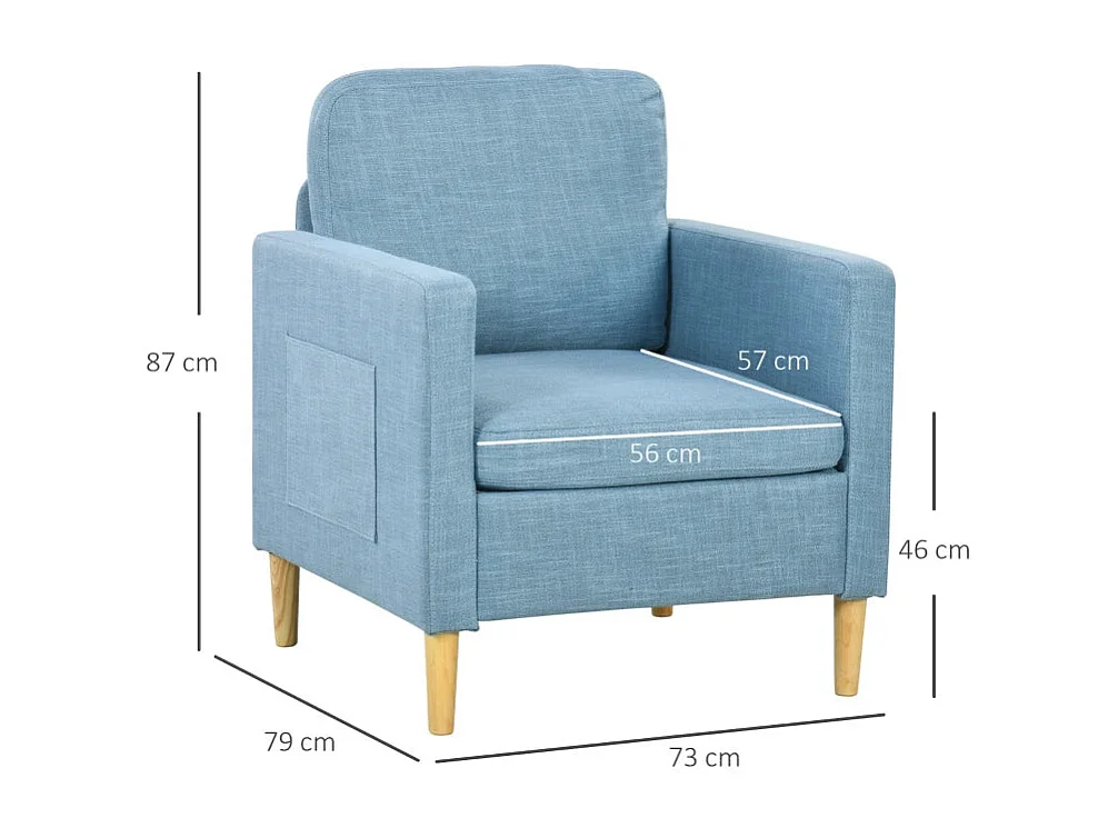 Poltrona Dool Azul em Tecido Premium com Bolsos Laterais - Design Nórdico Elegante