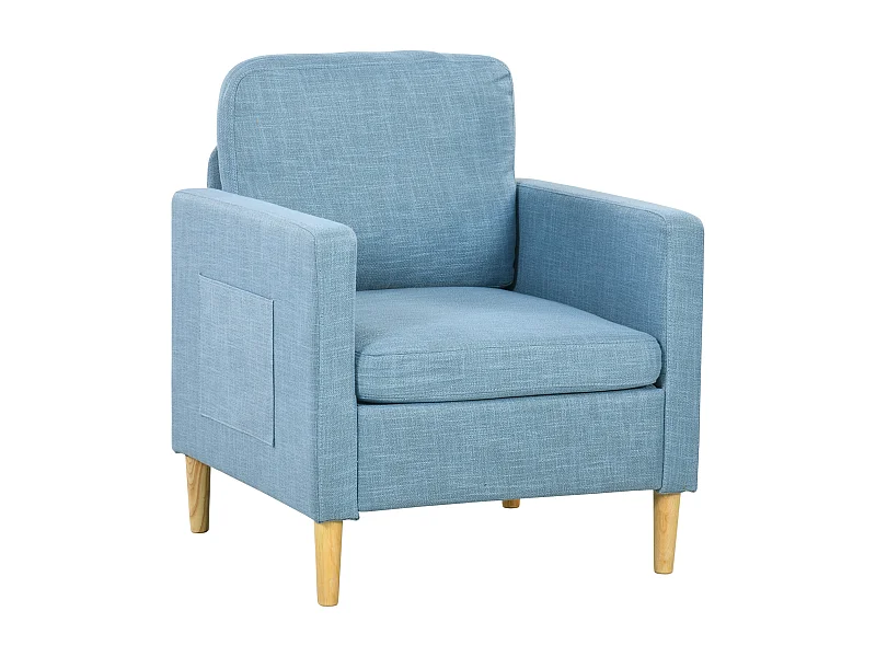 Poltrona Dool Azul em Tecido Premium com Bolsos Laterais - Design Nórdico Elegante