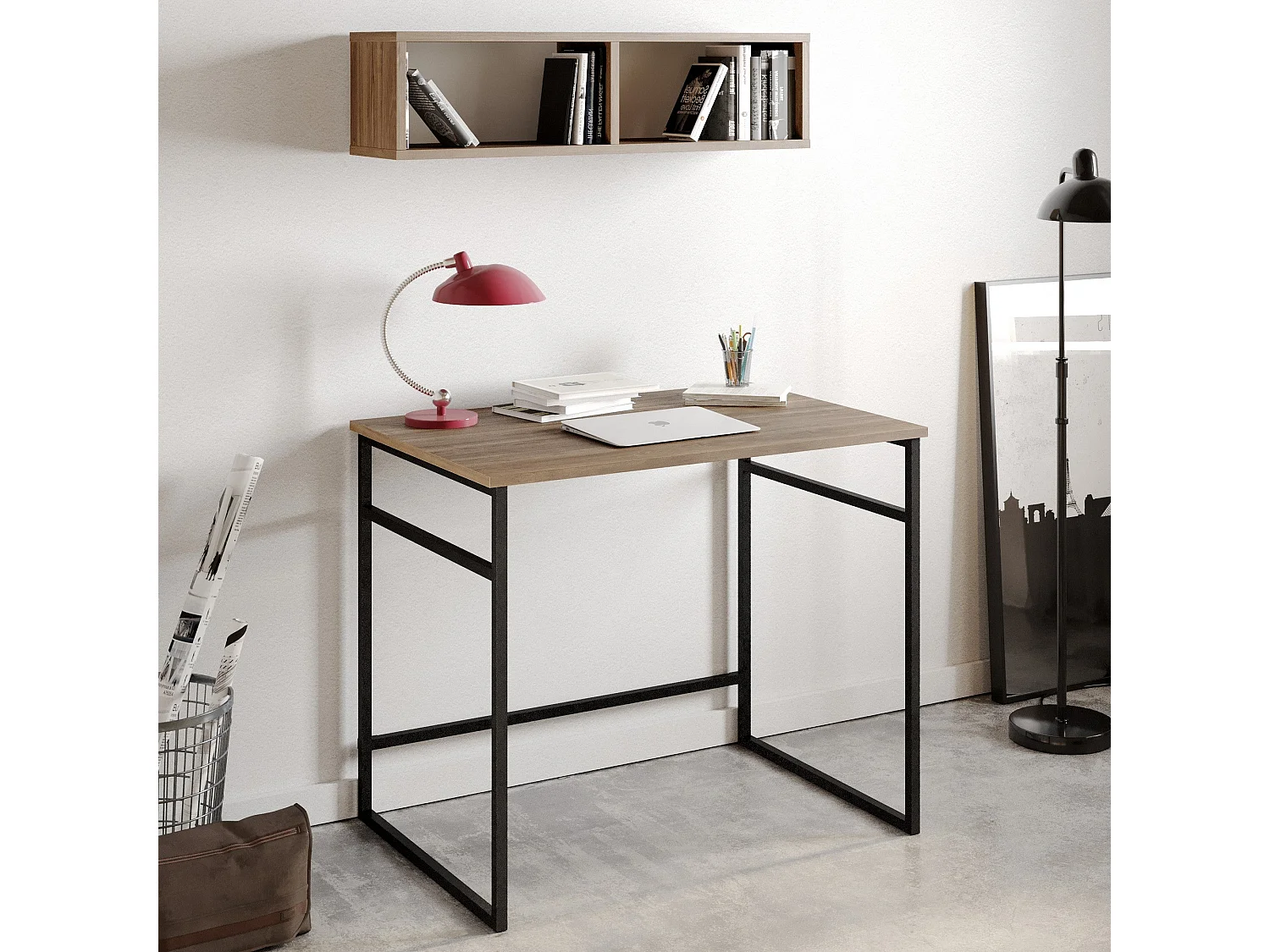 Secretária de Estudo Elegante em Nogueira e Preto para um Espaço Inspirador