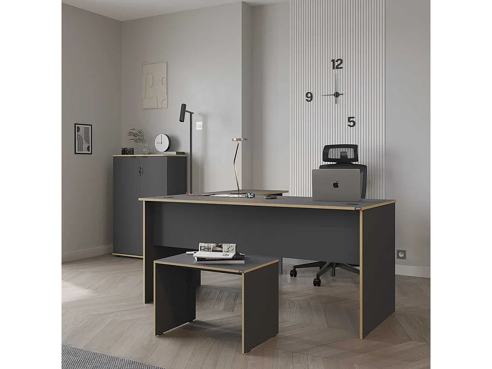 Secretária de Canto Executive - Design Moderno em Antracite e Carvalho - 160 x 75 x 144 cm