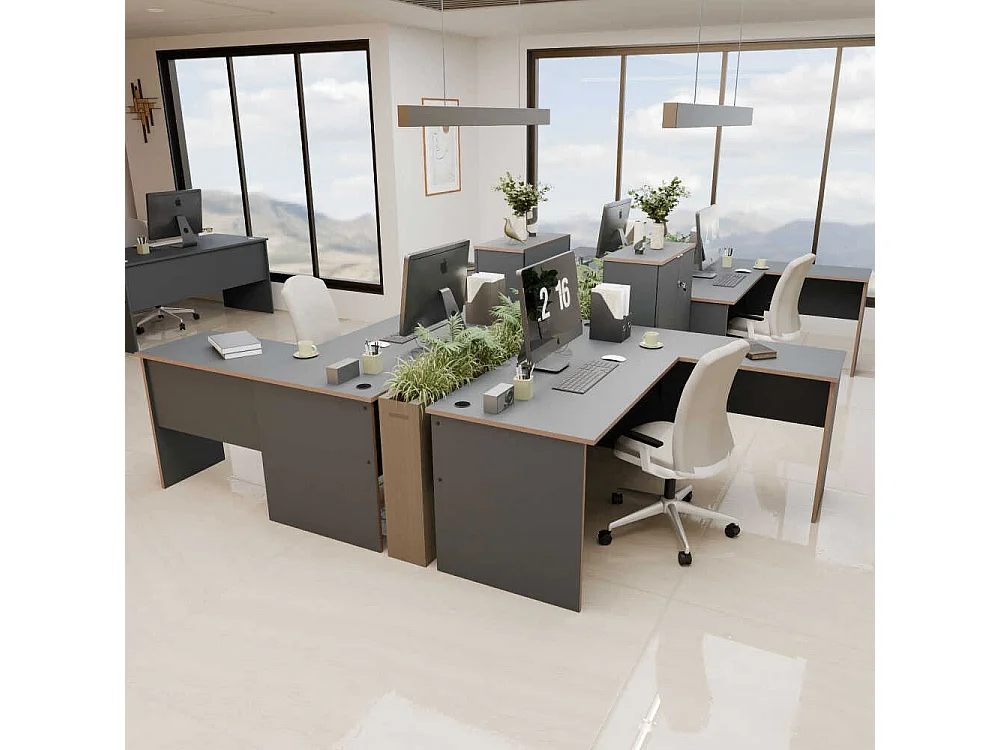 Secretária de Canto Executive - Design Moderno em Antracite e Carvalho - 160 x 75 x 144 cm