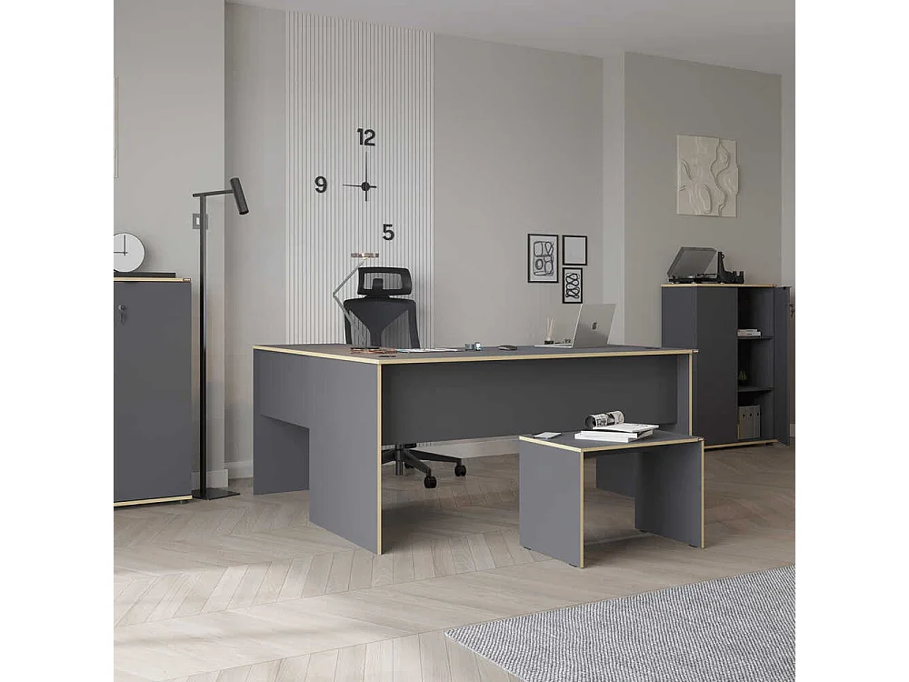 Secretária de Canto Executive - Design Moderno em Antracite e Carvalho - 160 x 75 x 144 cm