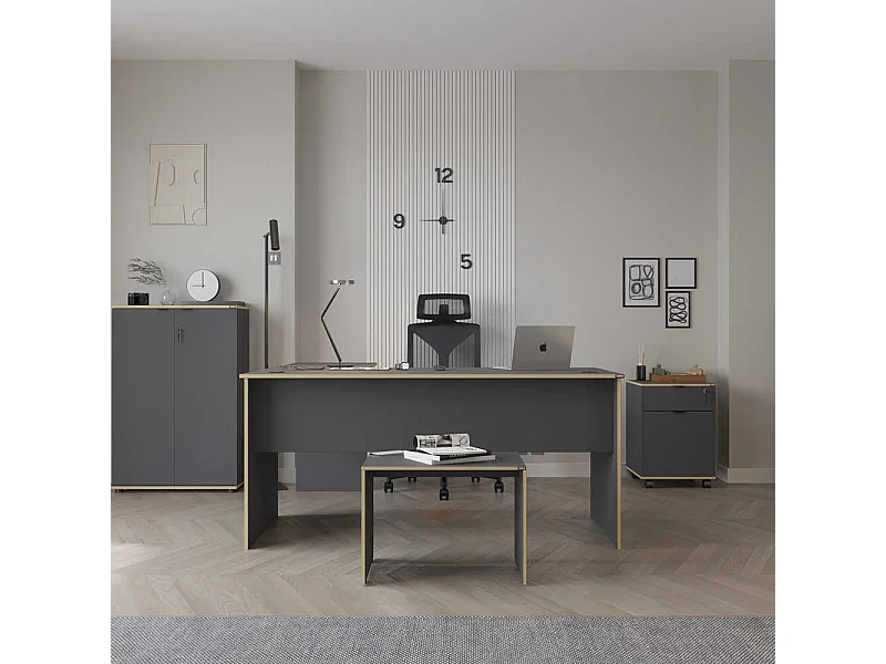 Secretária de Canto Executive - Design Moderno em Antracite e Carvalho - 160 x 75 x 144 cm