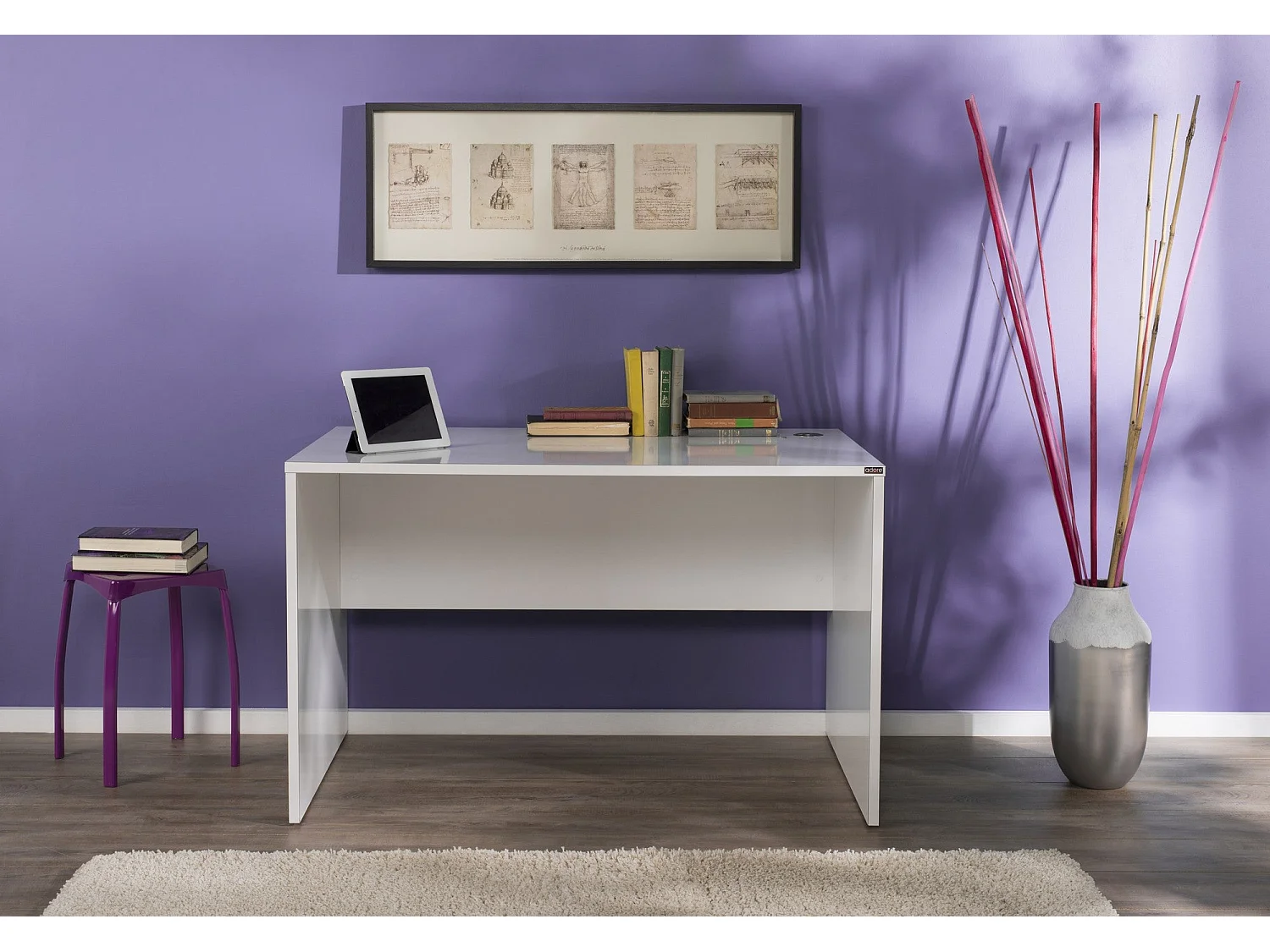 Secretária Moderna Simple - 120 cm Branco - Design Funcional para Estudo e Trabalho