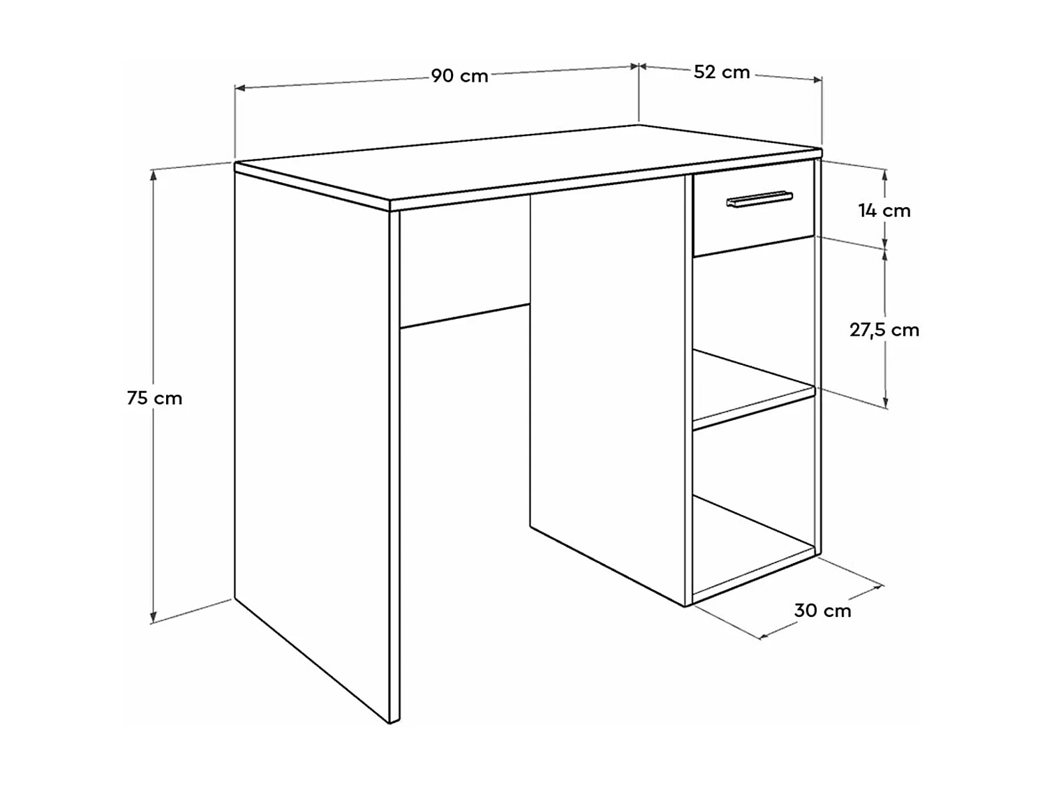 Secretária Moderna "Focus" com Gaveta e Prateleiras - 90 x 75 x 55 cm - Branca