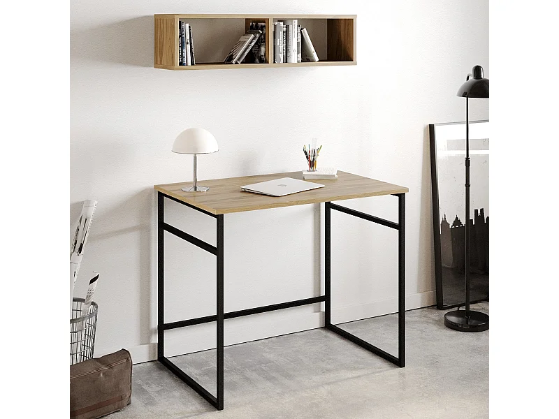 Secretária de Estudo Elegante em Carvalho e Preto para Produtividade Máxima