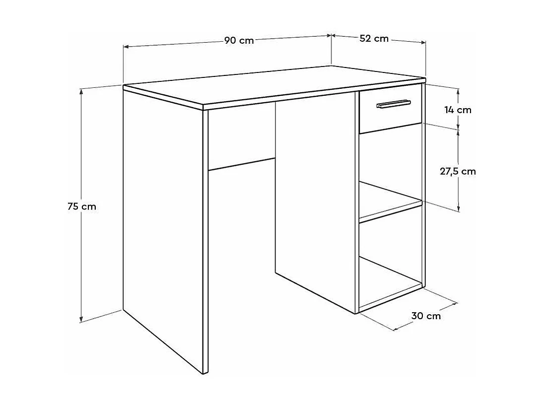 Secretária Moderna "Focus" com Gaveta e Prateleiras - 90x75x55 cm - Antracite