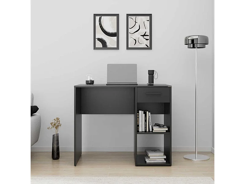Secretária Moderna "Focus" com Gaveta e Prateleiras - 90x75x55 cm - Antracite