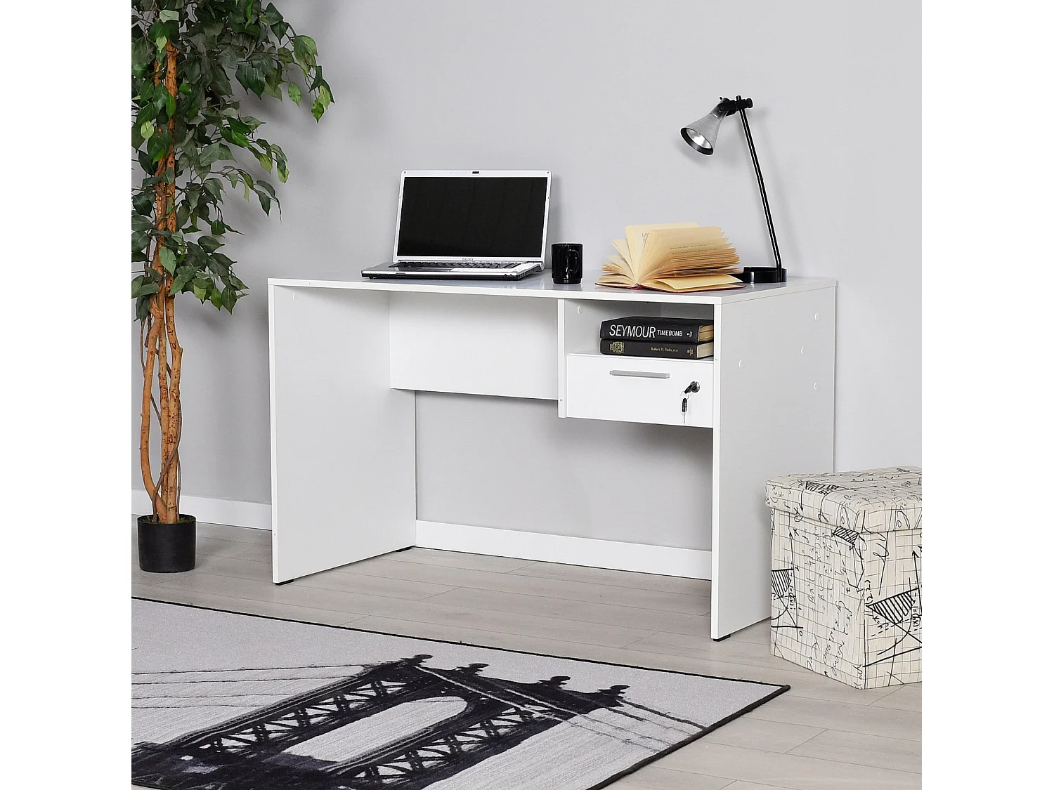 Secretária Moderna "Simple" com Gaveta - 120 x 75 x 60 cm - Elegante Branco