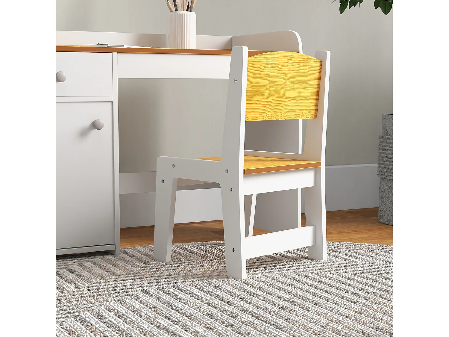 Escritorio infantil Miel Zonekiz silla + cajón + puerta blanco/amarillo
