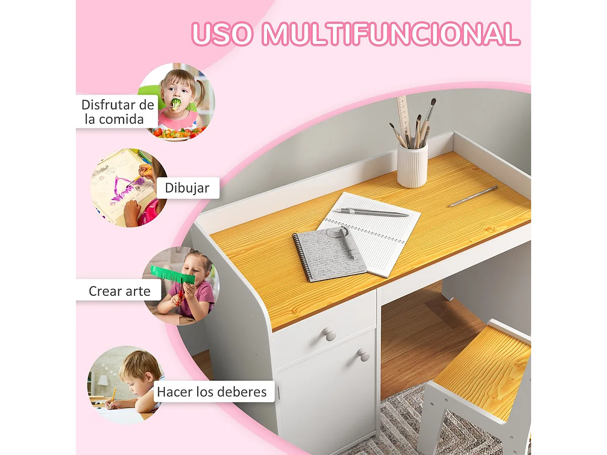Escritorio infantil Miel Zonekiz silla + cajón + puerta blanco/amarillo