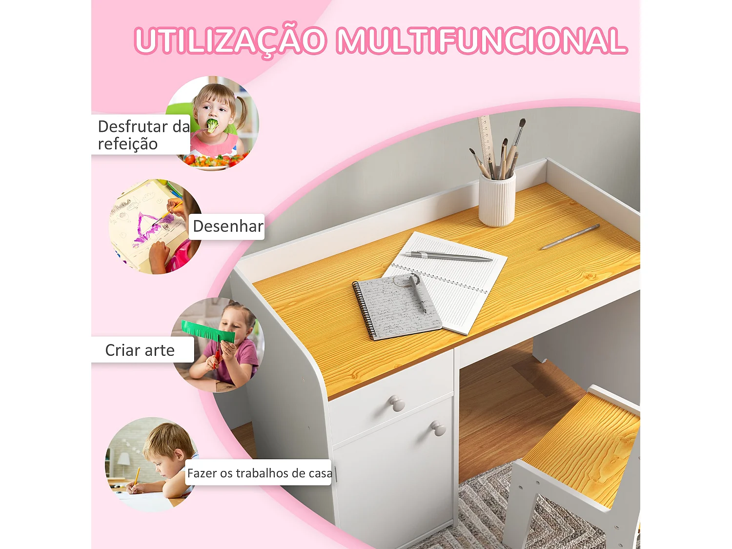 Escritorio infantil Miel Zonekiz silla + cajón + puerta blanco/amarillo