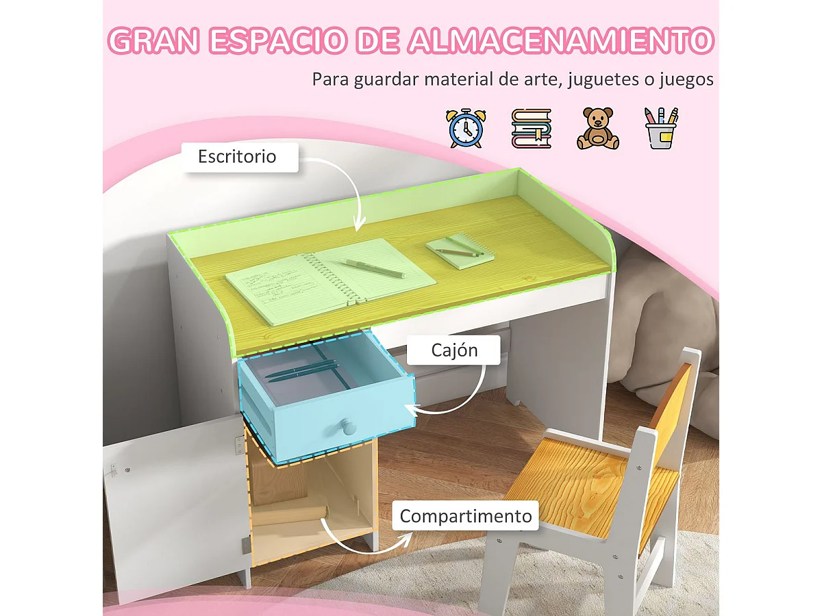 Escritorio infantil Miel Zonekiz silla + cajón + puerta blanco/amarillo