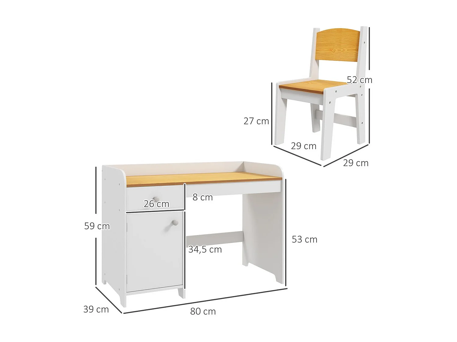 Escritorio infantil Miel Zonekiz silla + cajón + puerta blanco/amarillo