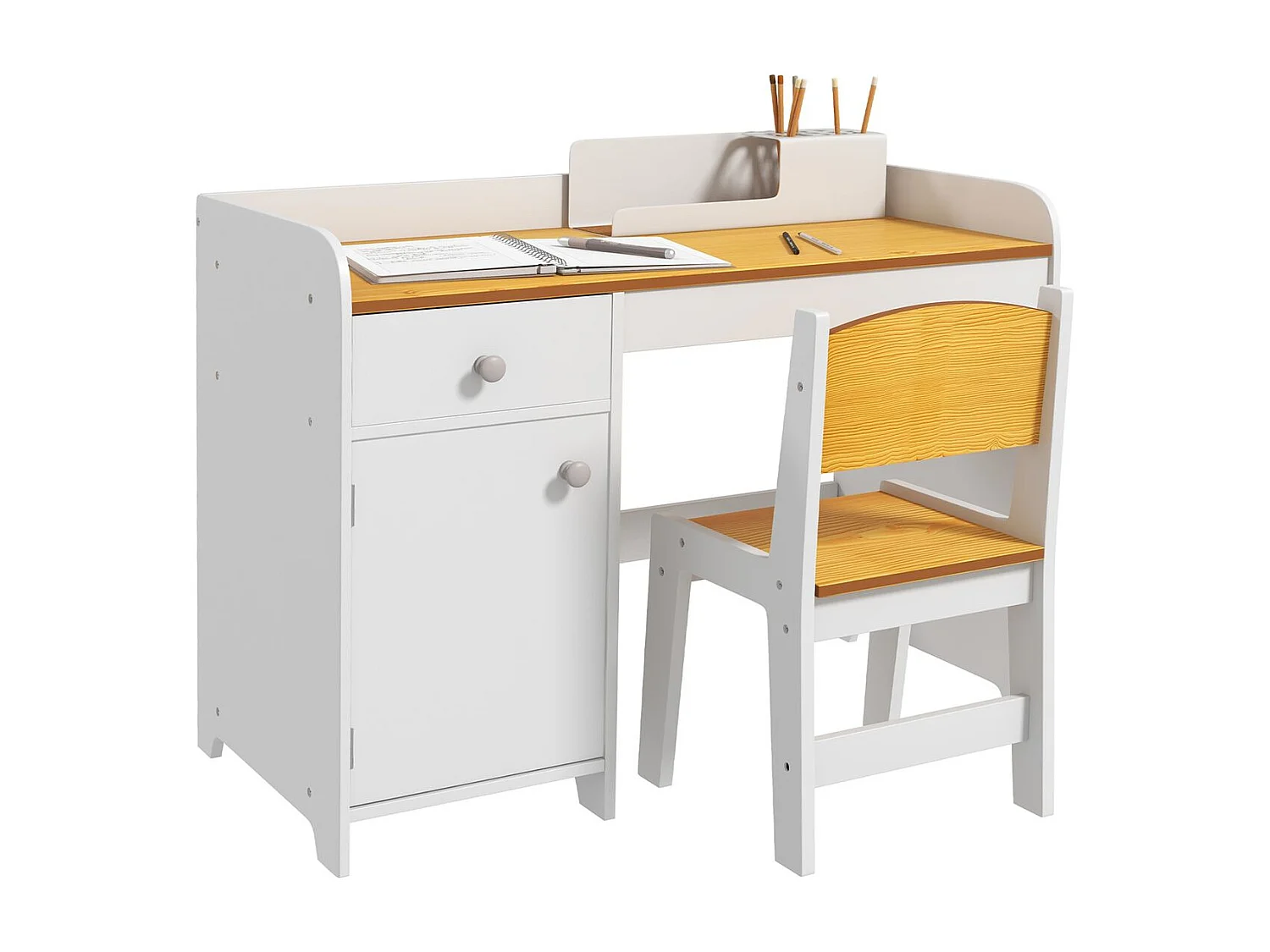Escritorio infantil Miel Zonekiz silla + cajón + puerta blanco/amarillo