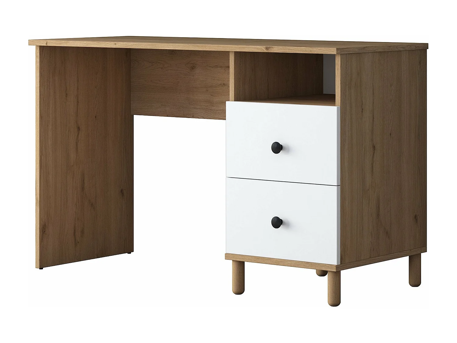 Secretária de Estudo Moderna 'Grand' em Nogueira e Branco – Ideal para Maximizar Espaços de Trabalho