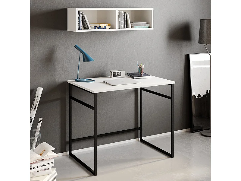 Secretária de Estudo Elegante em Branco e Preto para um Ambiente de Trabalho Inspirador
