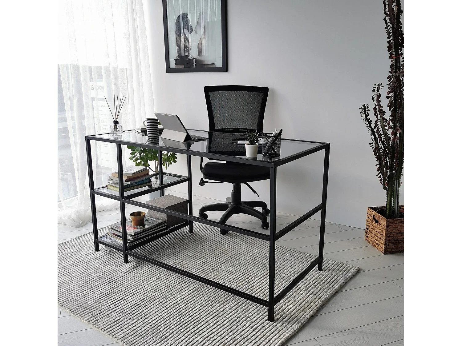 Scrivania da ufficio Asheboro 129, 75x13x60cm, Nero