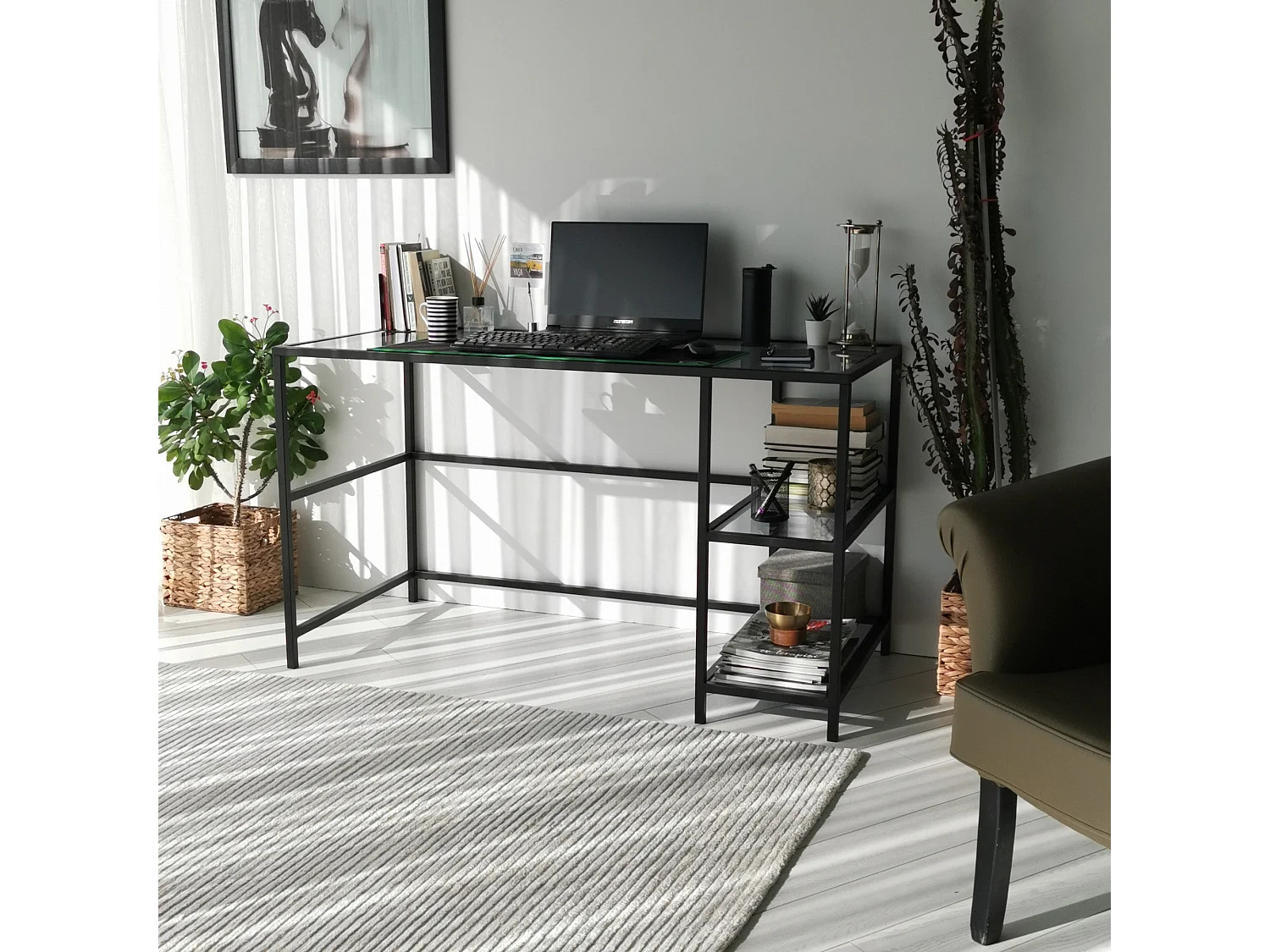 Scrivania da ufficio Asheboro 129, 75x13x60cm, Nero