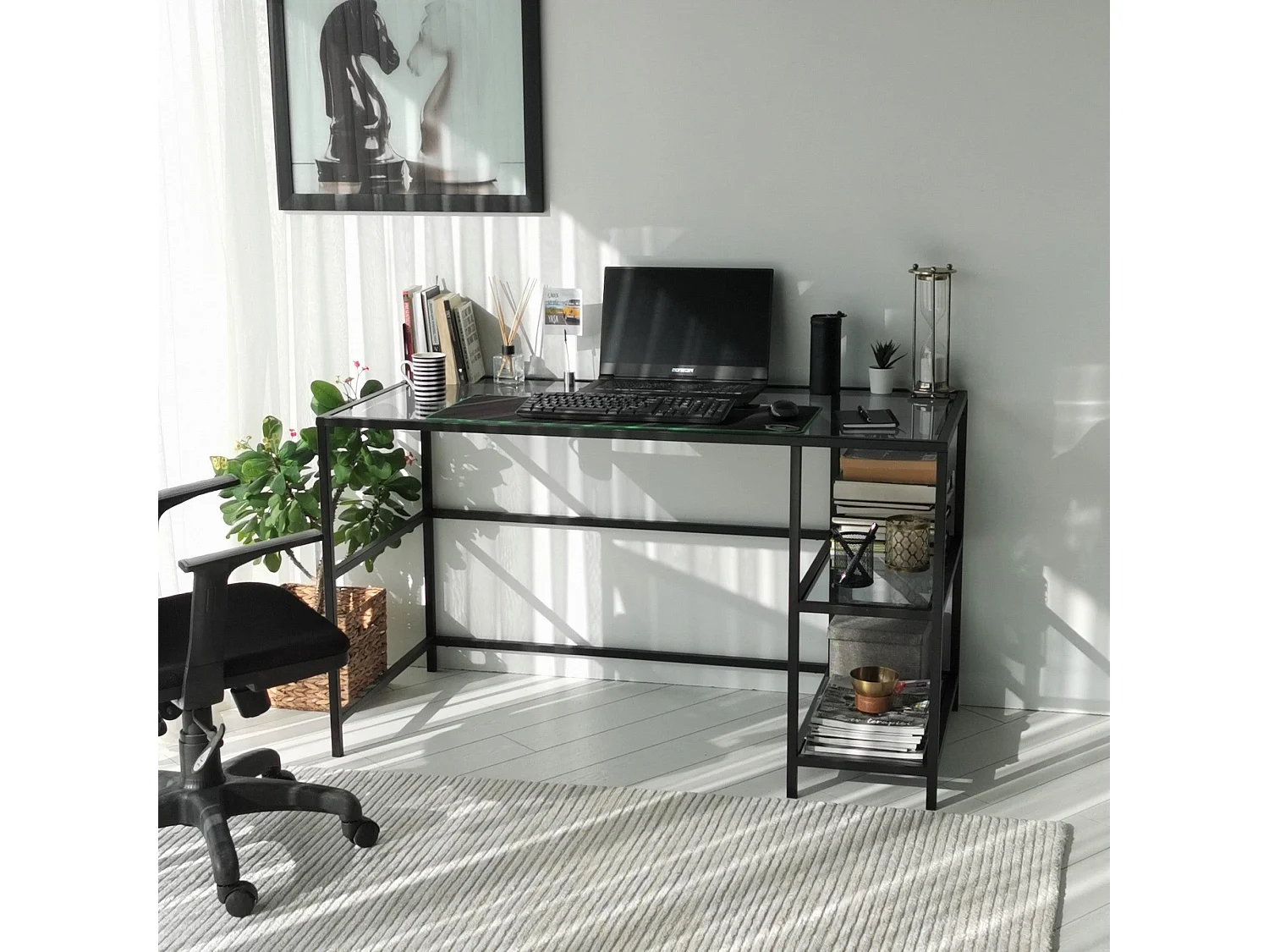 Scrivania da ufficio Asheboro 129, 75x13x60cm, Nero