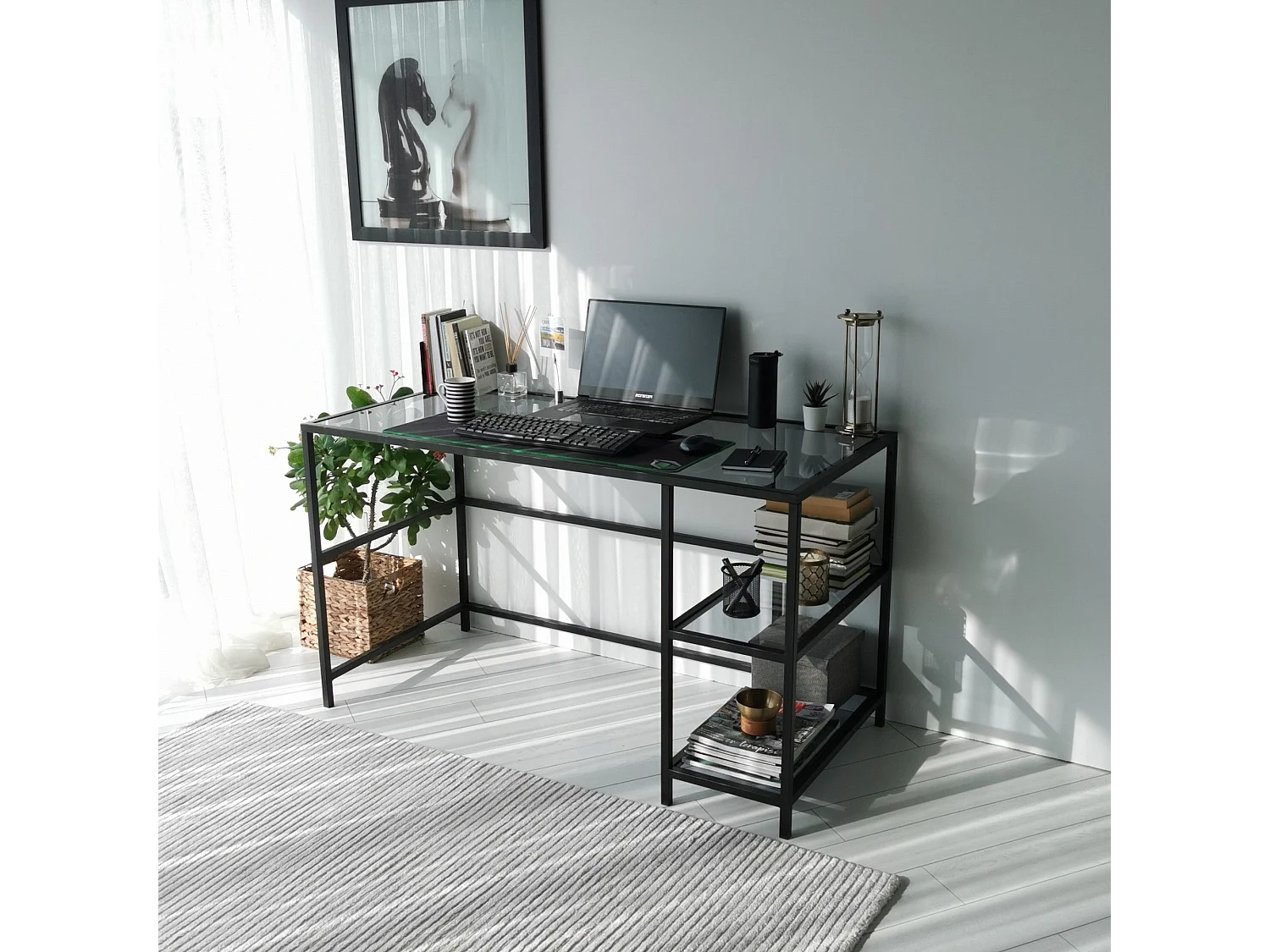 Scrivania da ufficio Asheboro 129, 75x13x60cm, Nero