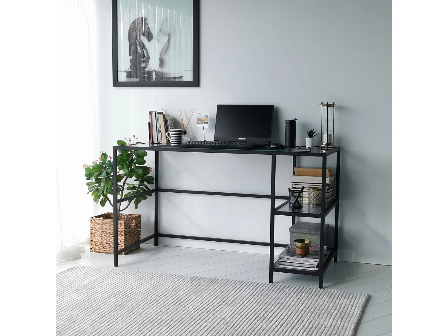 Scrivania da ufficio Asheboro 129, 75x13x60cm, Nero