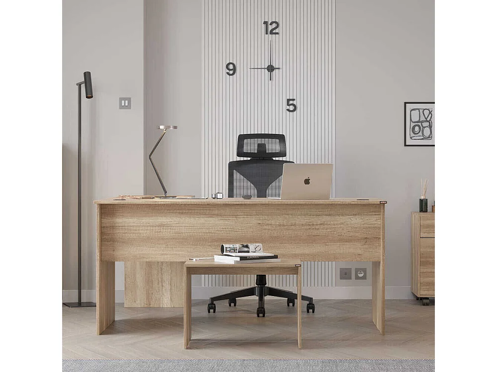 Secretária de Estudo Baltimore - Design Moderno em Nogueira Clara, 160x144x75 cm