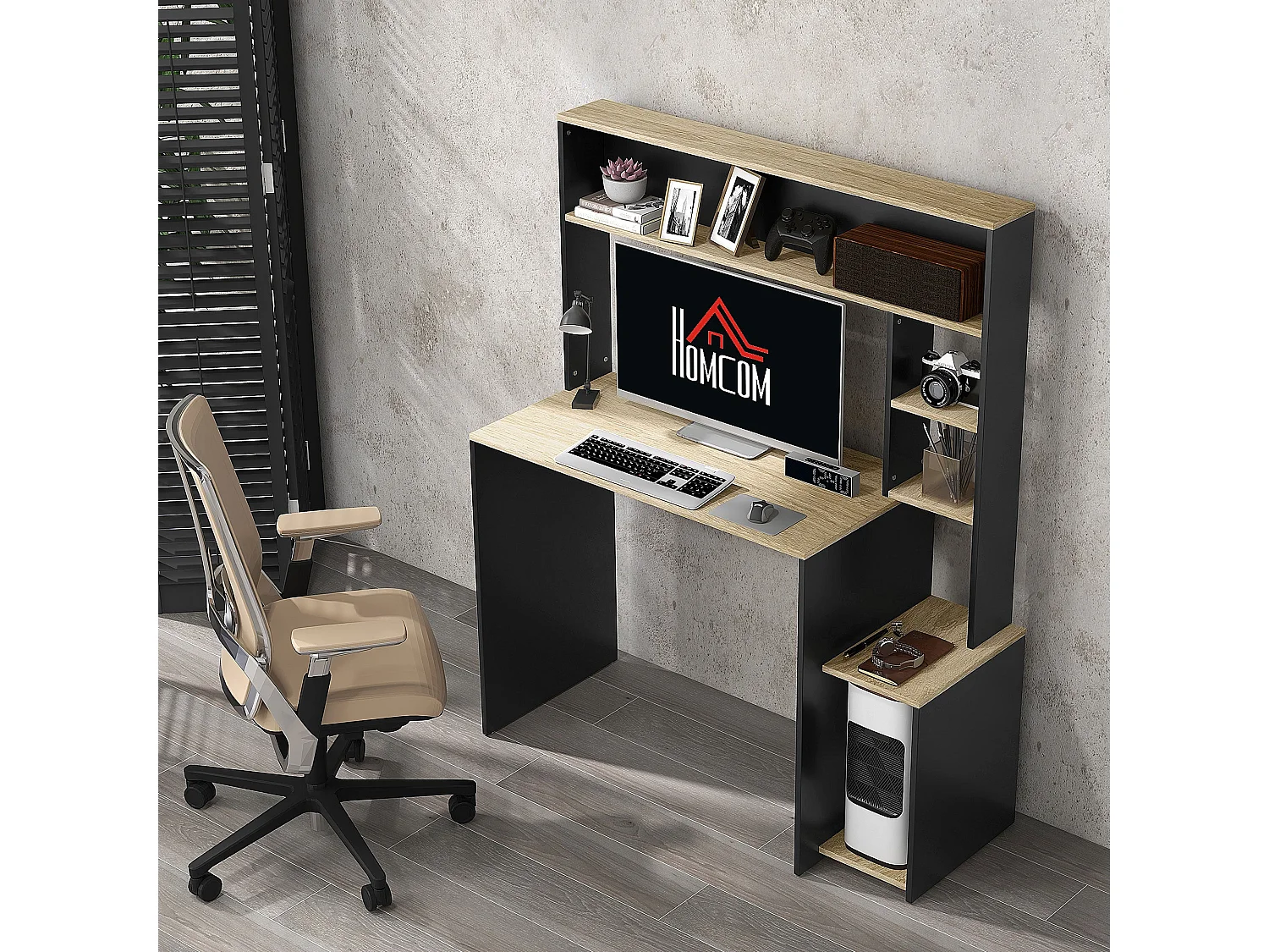 Escritorio Oslo Homcom 5 estantes con soporte negro 138x114x45 cm