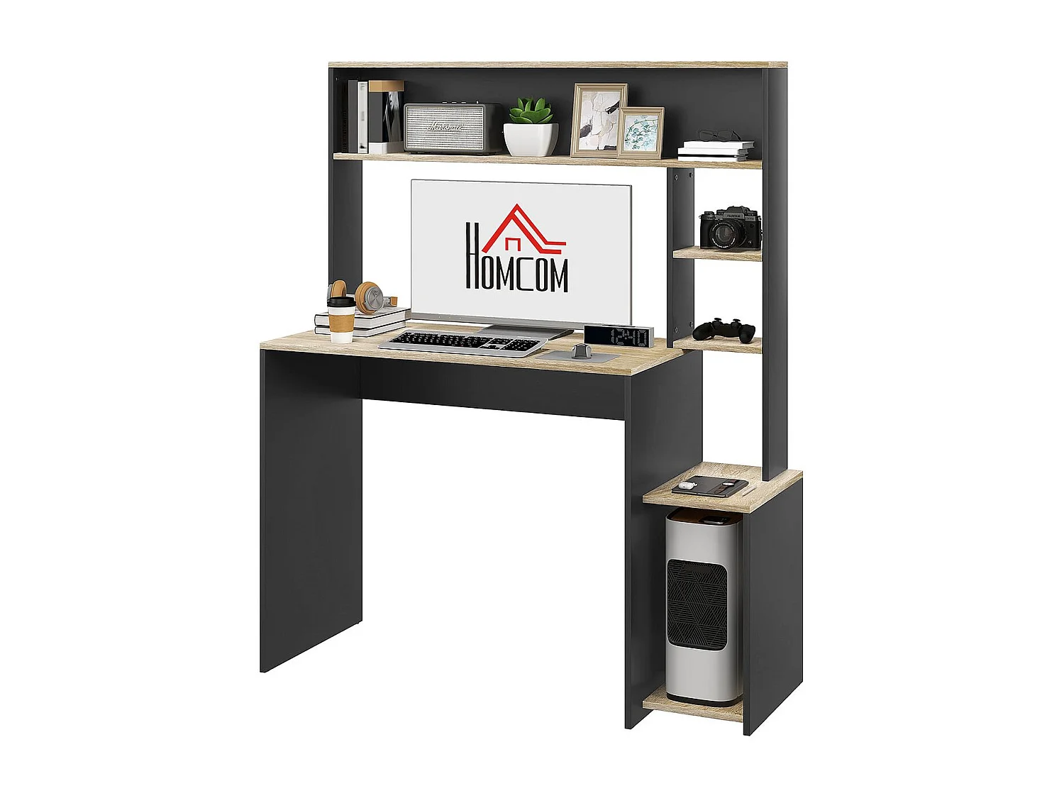 Escritorio Oslo Homcom 5 estantes con soporte negro 138x114x45 cm