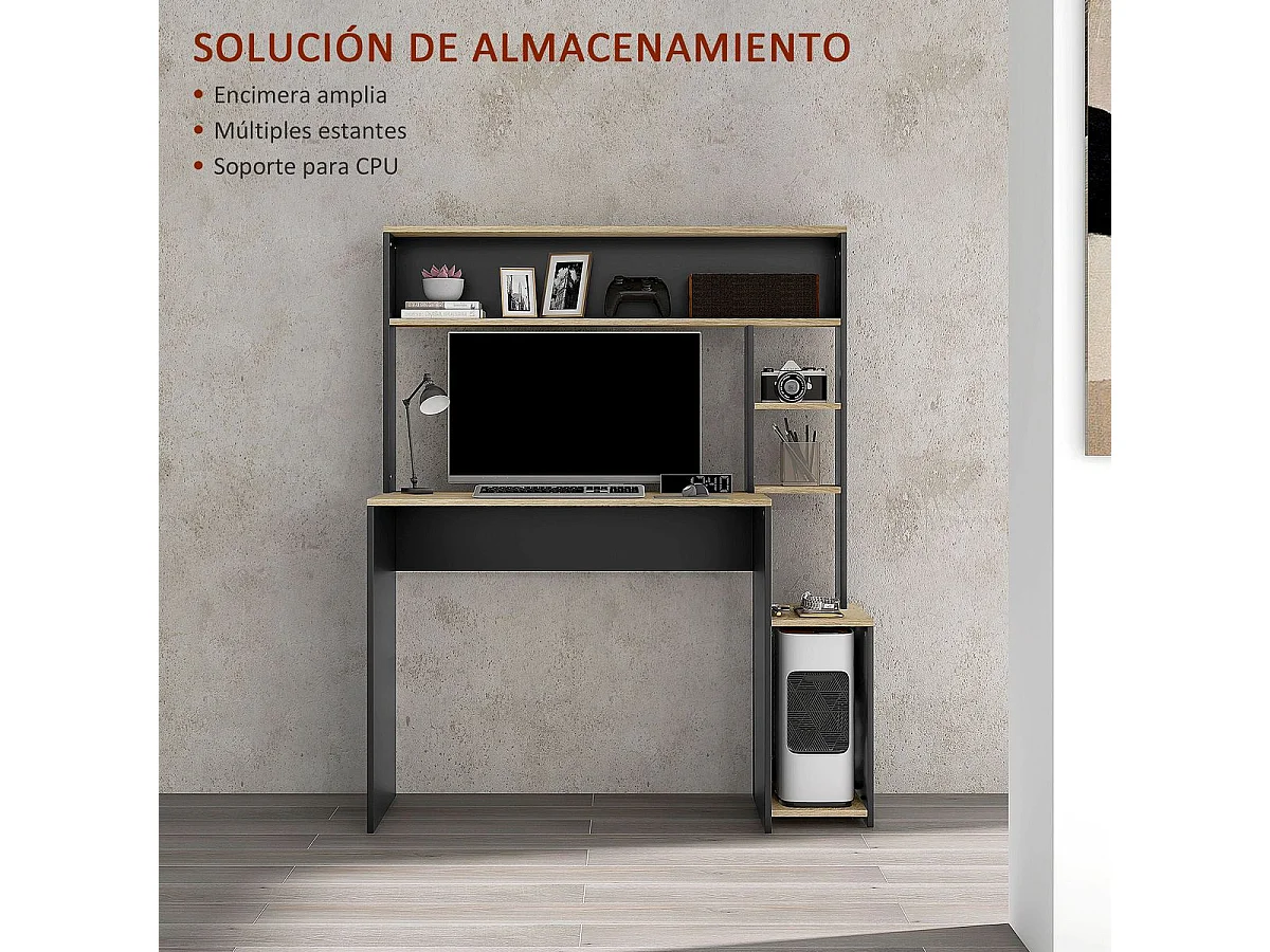 Escritorio Oslo Homcom 5 estantes con soporte negro 138x114x45 cm