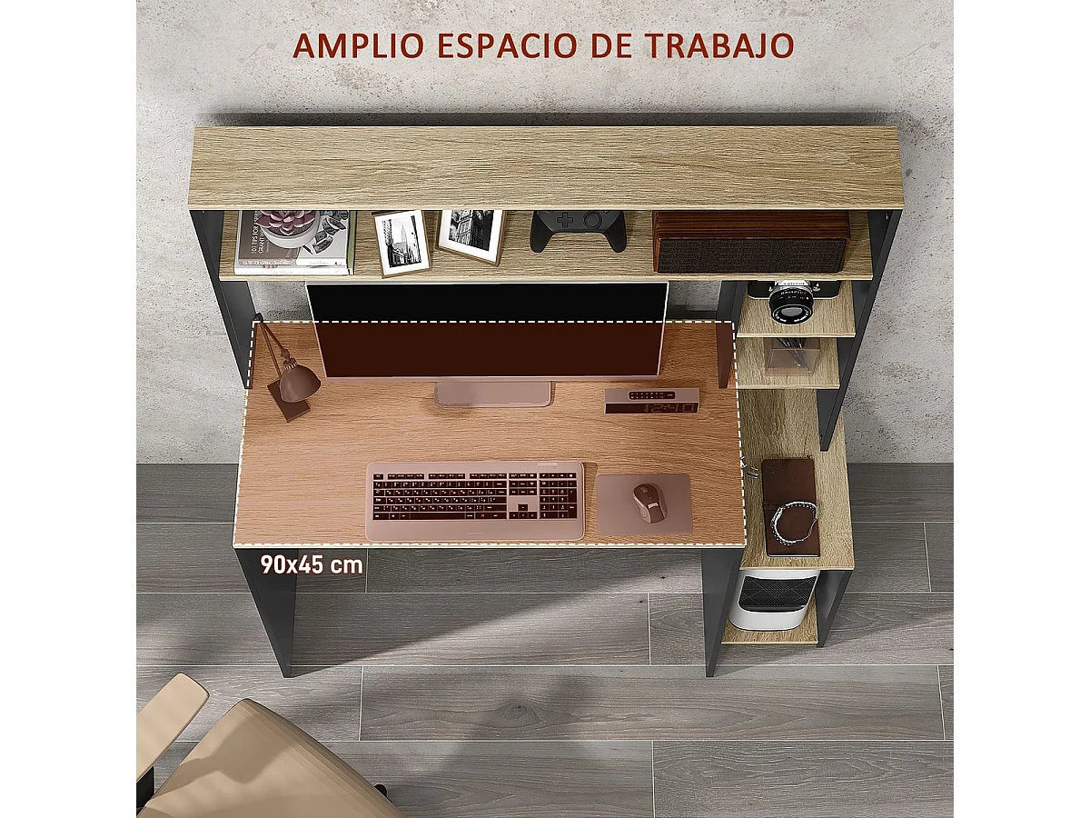 Escritorio Oslo Homcom 5 estantes con soporte negro 138x114x45 cm