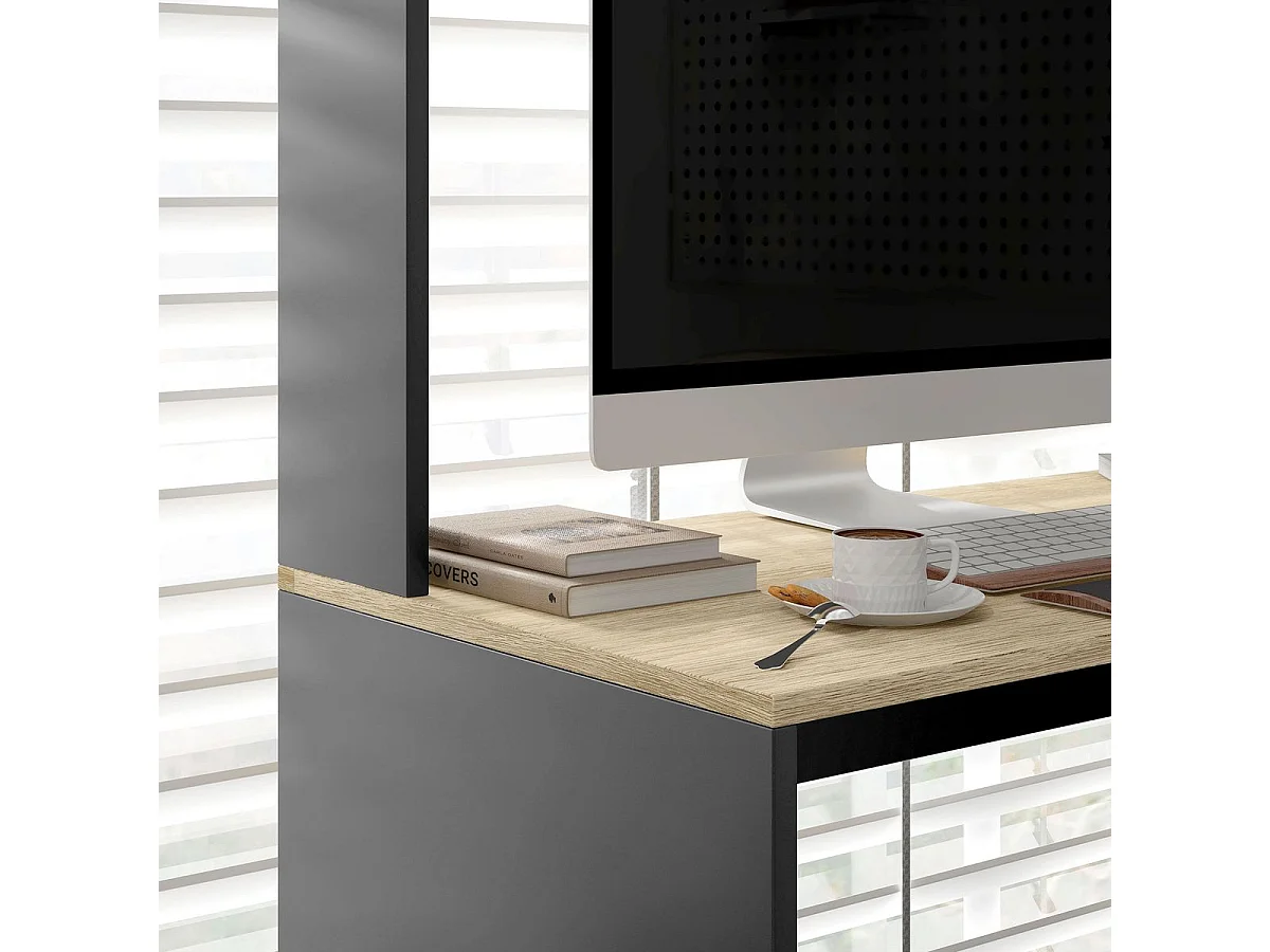 Secretária para Computador HOMCOM com Prateleira Superior e Suporte para CPU - Cinza e Natural