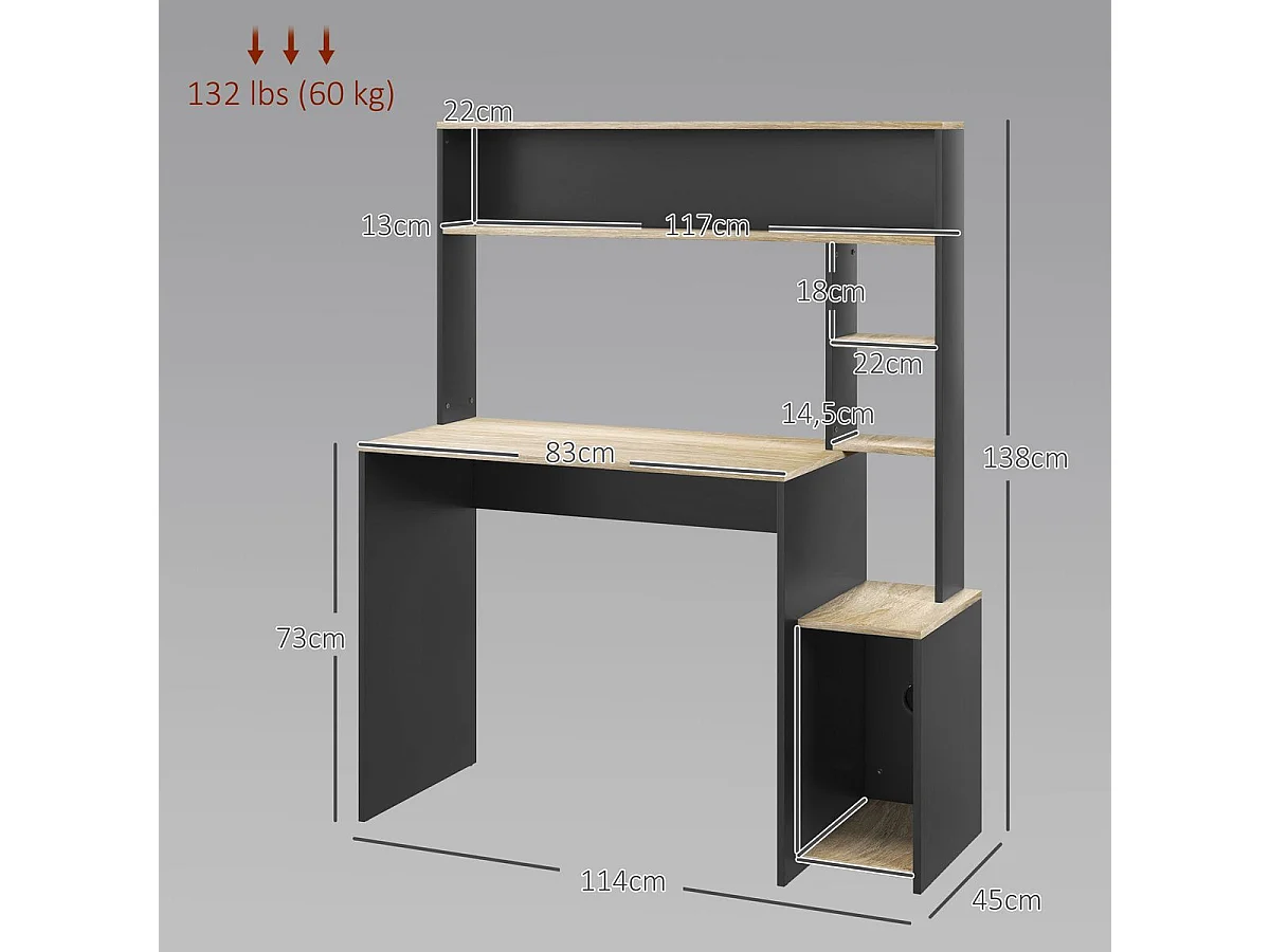 Escritorio Oslo Homcom 5 estantes con soporte negro 138x114x45 cm