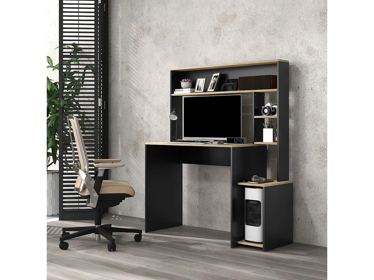 Escritorio Oslo Homcom 5 estantes con soporte negro 138x114x45 cm