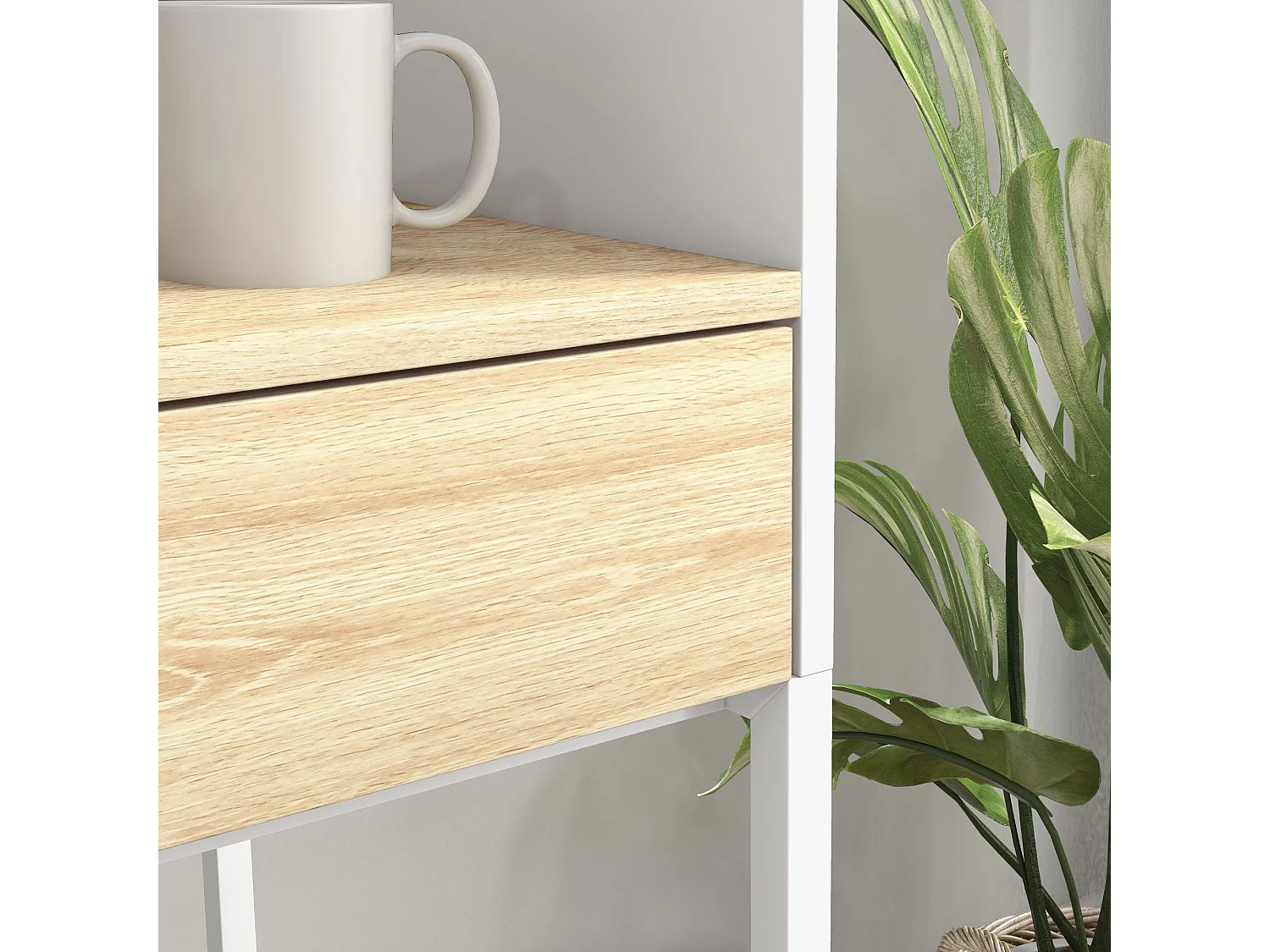 Mesa de Escritório HOMCOM Moderna com 2 Gavetas e Prateleira em Branco e Carvalho - 106x51,5x102,5 cm