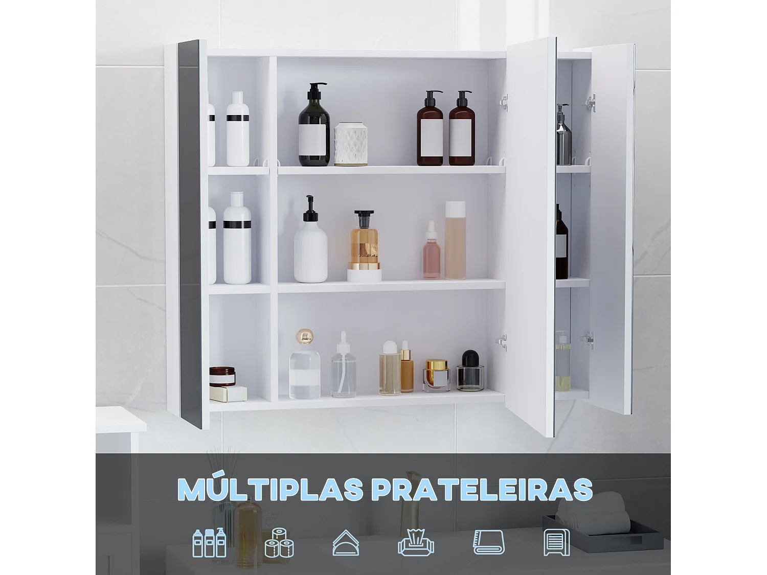 Armario de baño Chakra Kleankin con luz LED blanco 75x90x15 cm