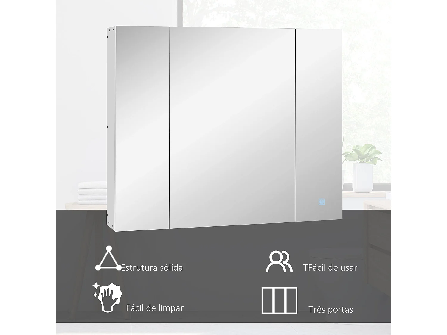 Armario de baño Chakra Kleankin con luz LED blanco 75x90x15 cm