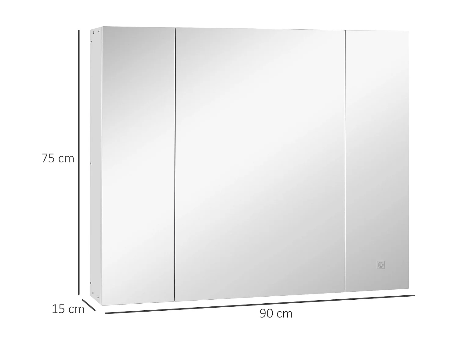 Armário Casa de Banho "Lumi" – com Espelho, Luz LED e USB – 90x15x75 cm – Branco