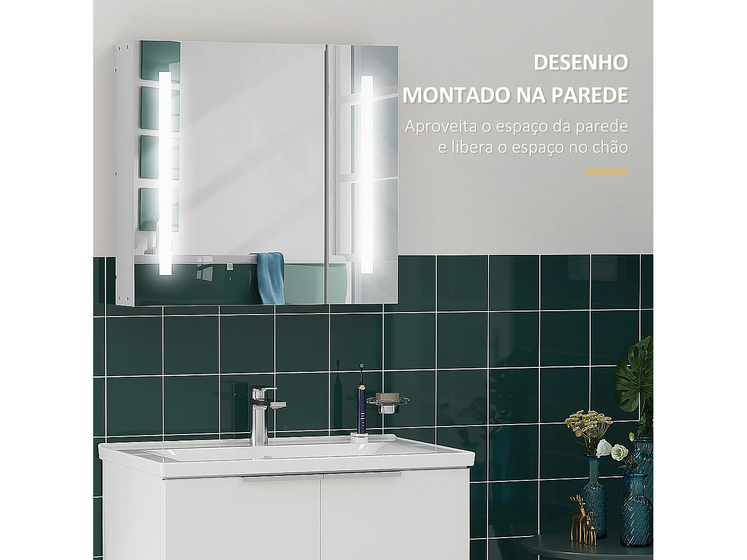 Armário de Banho com Espelho e Luz LED - 70x15x65 cm - Moderno e Funcional