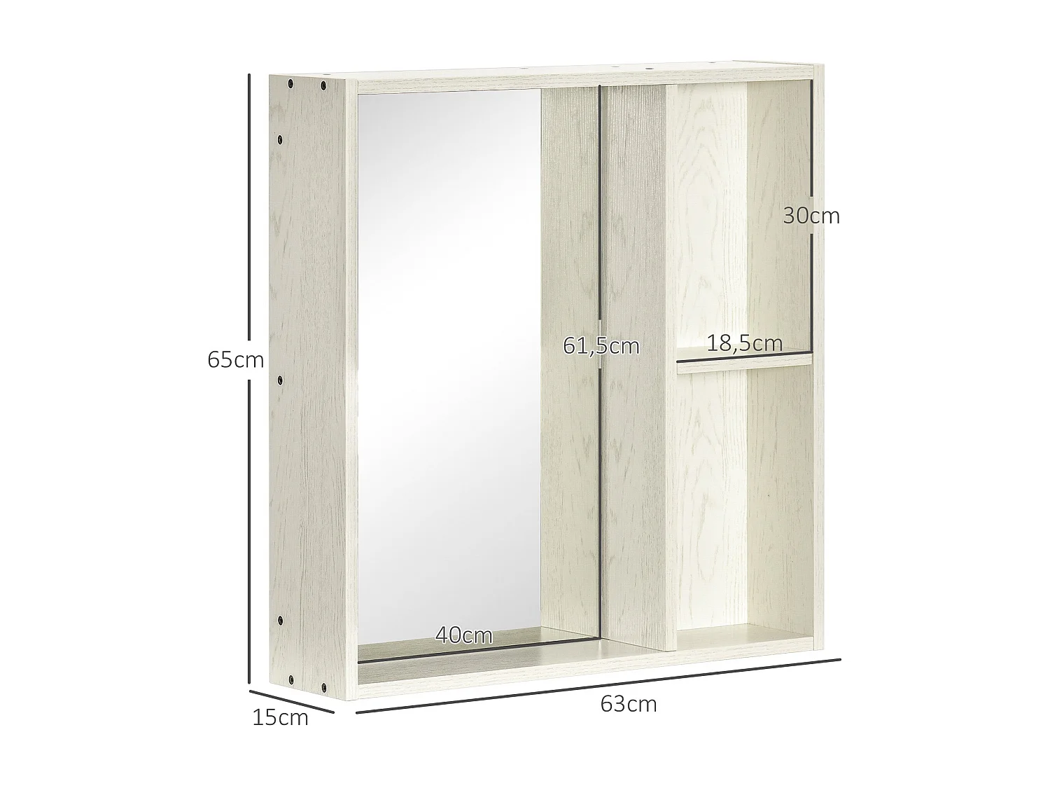 Armario de baño Orquídea Kleankin con espejo + 2 compartimentos blanco 65x63x15 cm