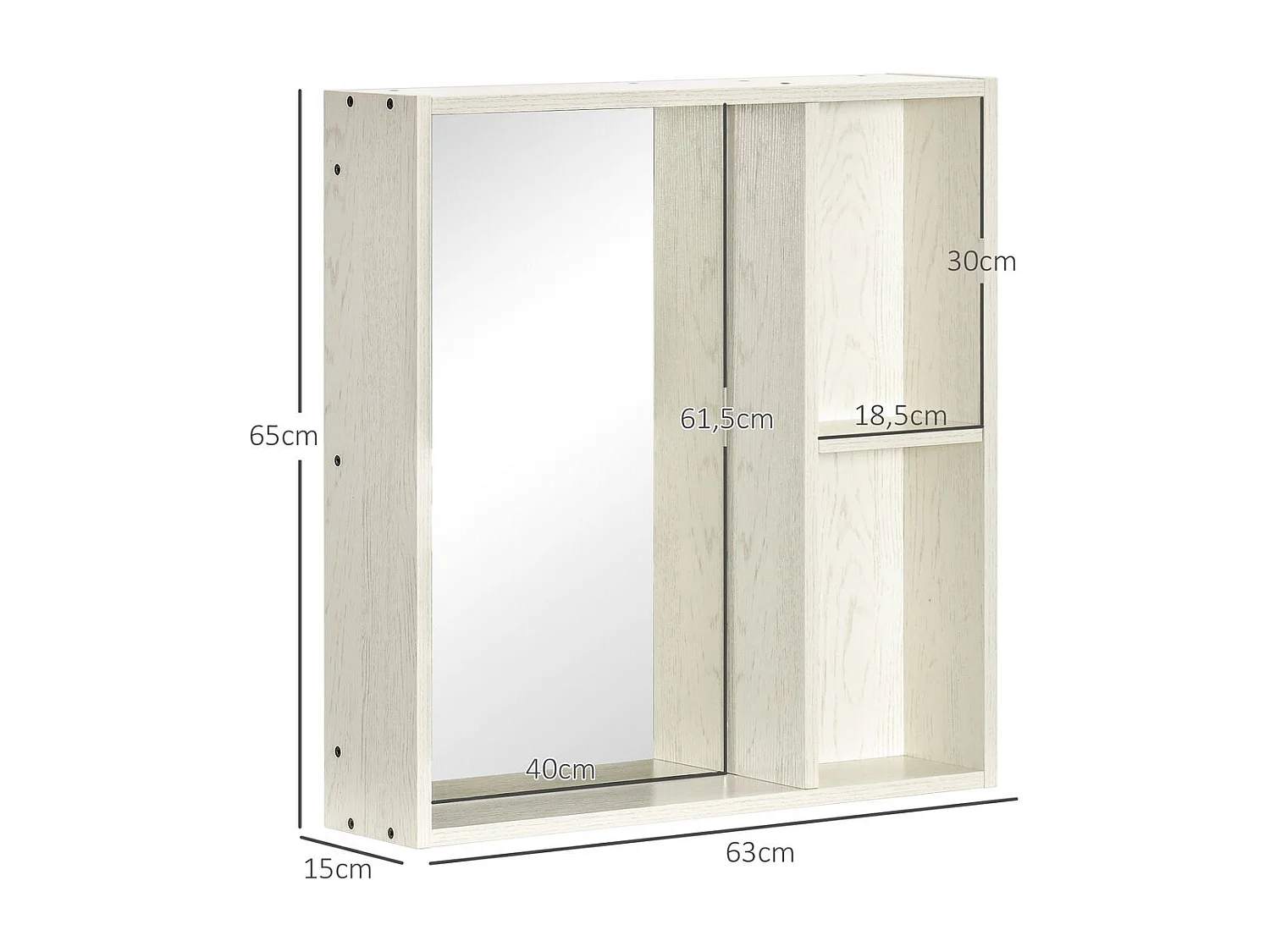 Armario de baño Orquídea Kleankin con espejo + 2 compartimentos blanco 65x63x15 cm